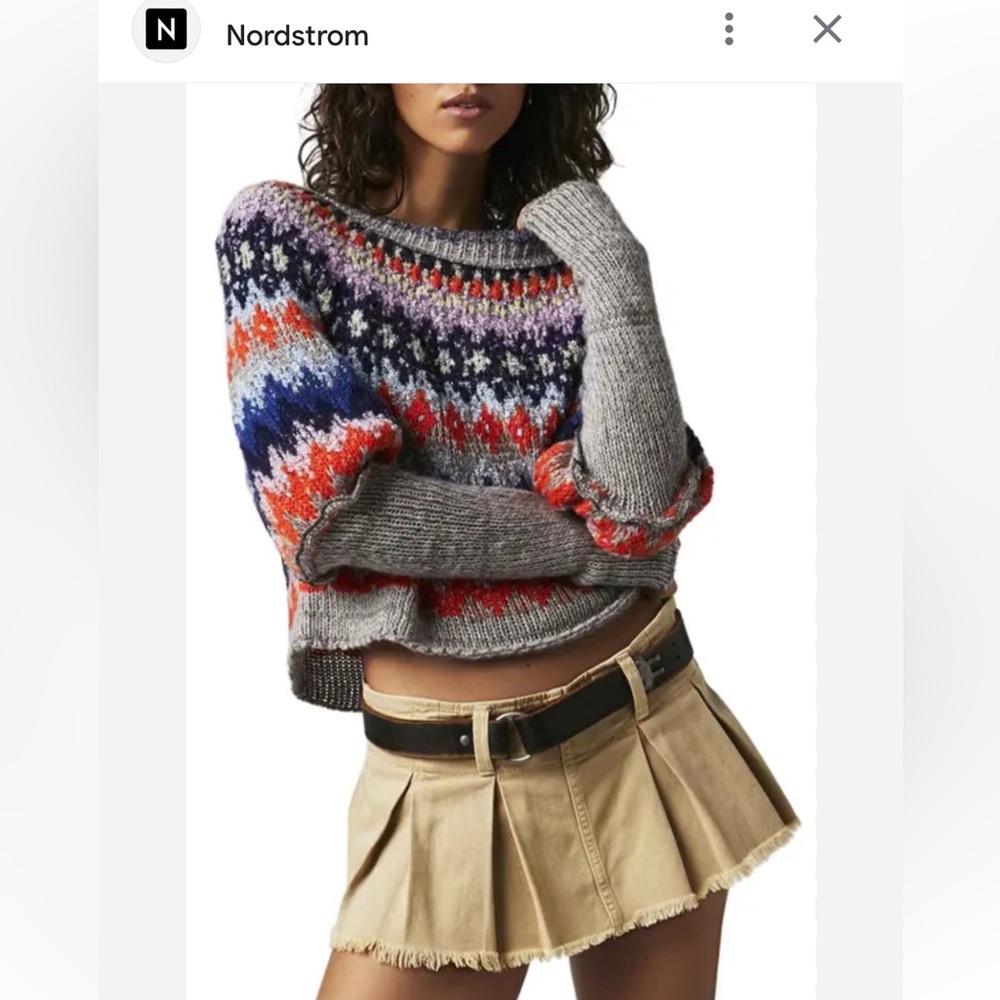 As good as new. Worn 2-3 times tops. Very cozy and fun sweater! FREE PEOPLE!
